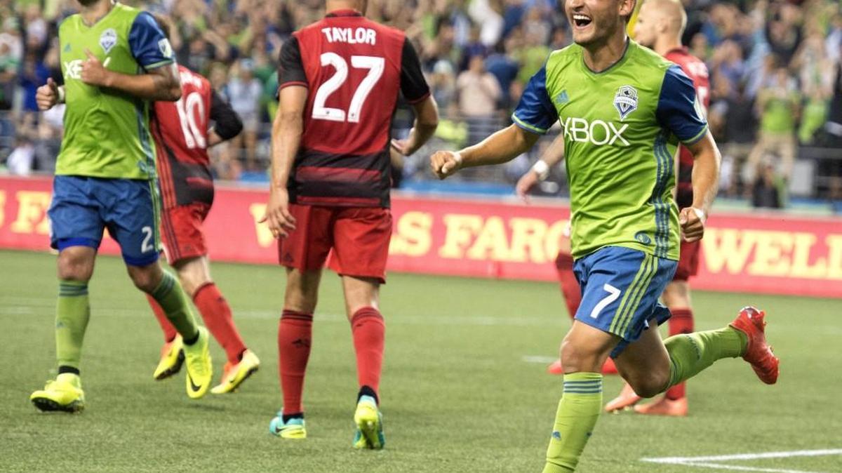 Cristian Roldan, right, has become an important cog in the Seattle Sounders’ midfield. His shot of the left post set up Jordan Morris’ tying goal in the first left against Colorado.