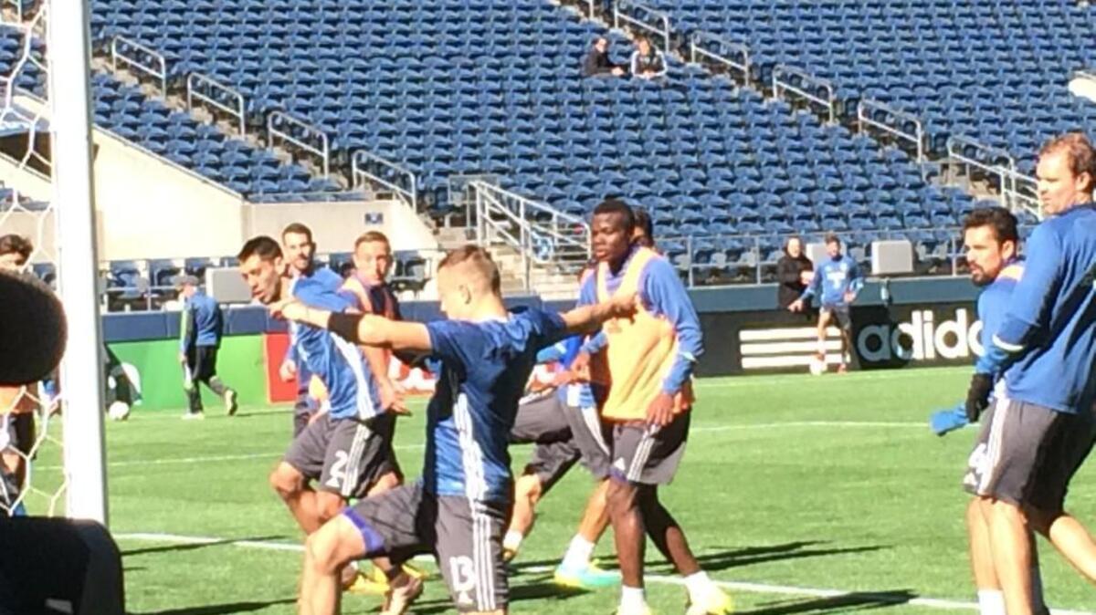 Jordan Morris training this week with the Seattle Sounders at CenturyLink Field.