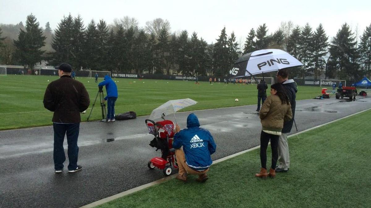 The Seattle Sounders trained Wednesday in rainy and cool conditions at Starfire Sports Complex in Tukwila.