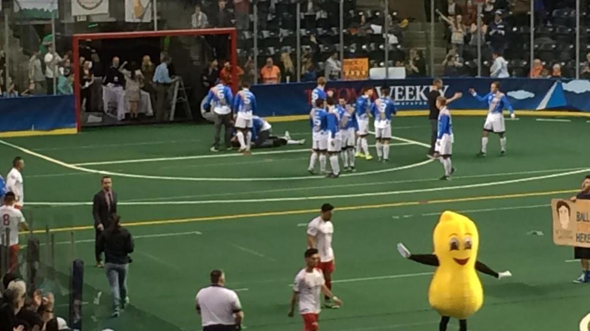 The Tacoma Stars, their supporters and mascots celebrate playoff-clinching win over Ontario on Friday at ShoWare Center.