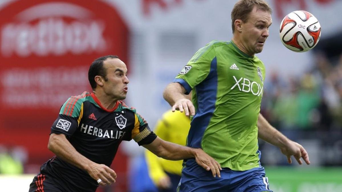 
Sounders defender Chad Marshall, right, in action last season against the LA Galaxy.
