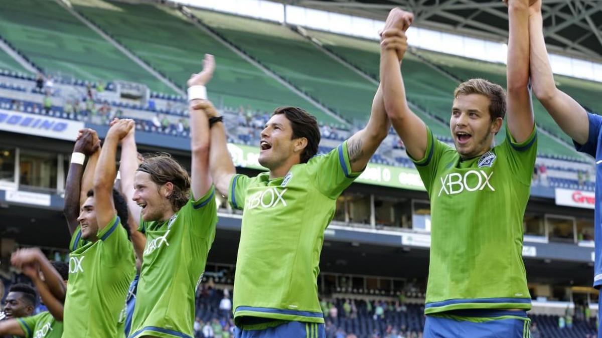 
Newest Sounders DP Nelson Valdez, center, may get to play alongside DPs Clint Dempsey and Obafemi Martins for the first time Saturday vs. Toronto
