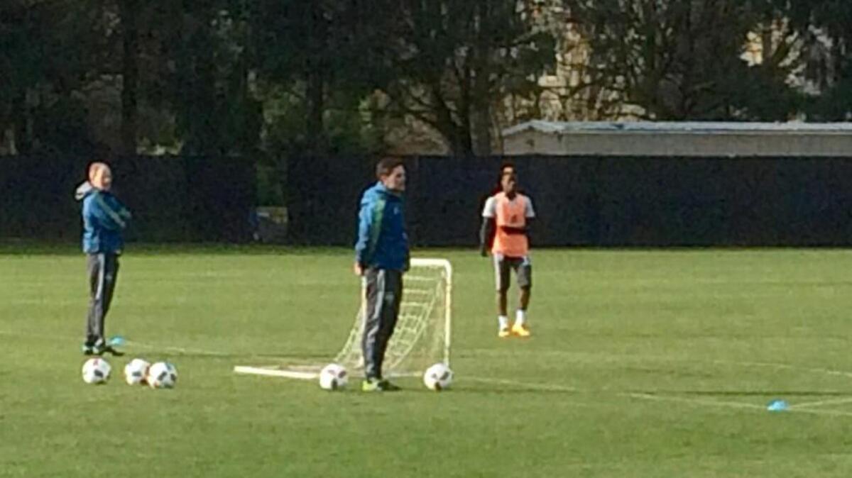 New Sounders left back Joevin Jones at training Monday at Starfire.