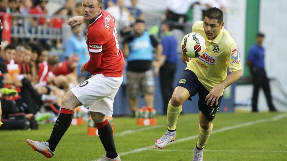 Club America's Pablo Cesar Aguilar in a friendly against Manchester United, July 17, 2015, at CenturyLink Field.