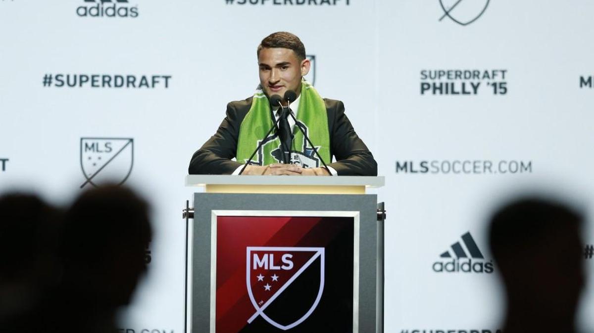 The Sounders moved up in last year’s SuperDraft to acquire Cristian Roldan, shown here speaking after his selection. General manager Garth Lagerwey doesn’t expect to similarly target a player again this year. But you never know.