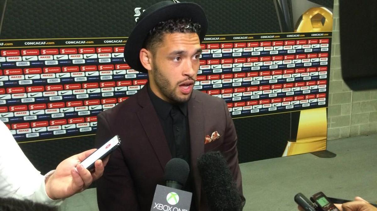 
Sounders forward/midfielder Lamar Neagle of Federal Way speaks to media after scoring two goals in Seattle’s 3-0 win over the Vancouver Whitecaps in CONCACAF Champions League.
