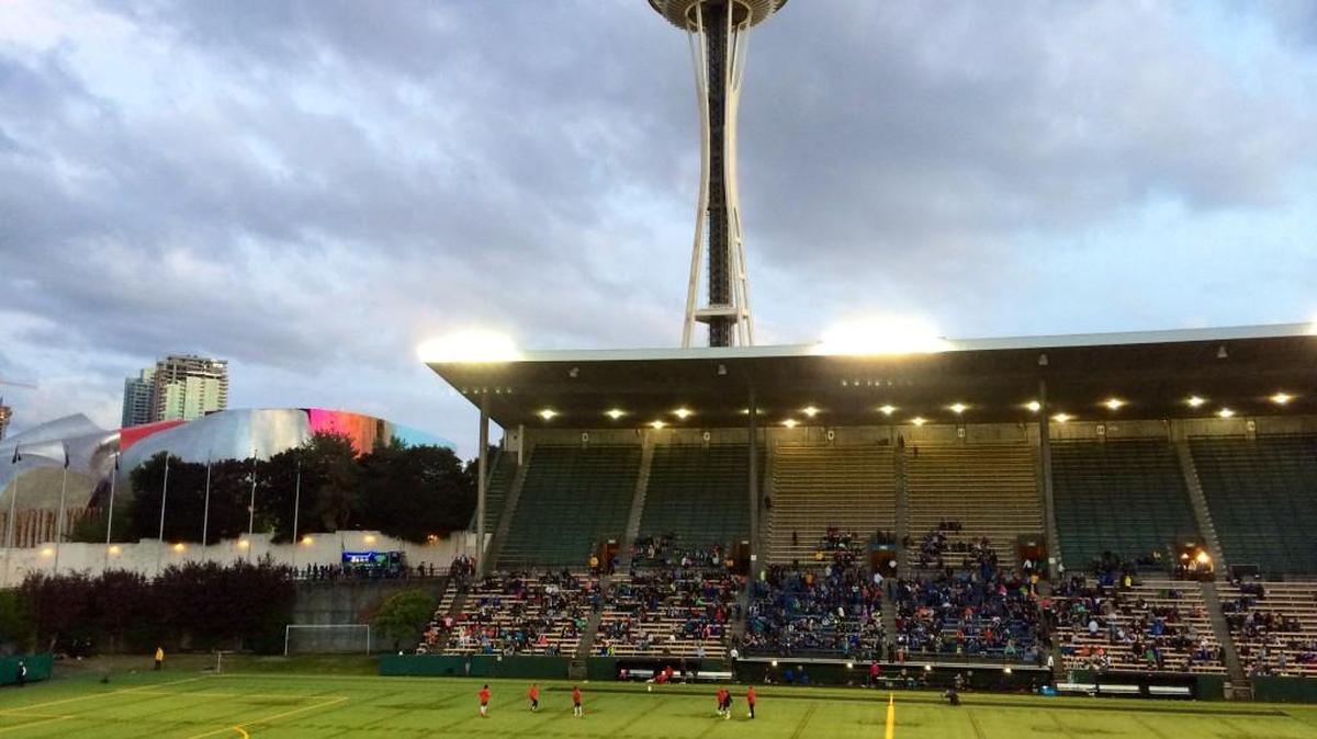 
Halftime at the Seattle Reign’s Sunday match with the Washington Spirit at Memorial Stadium in Seattle.

