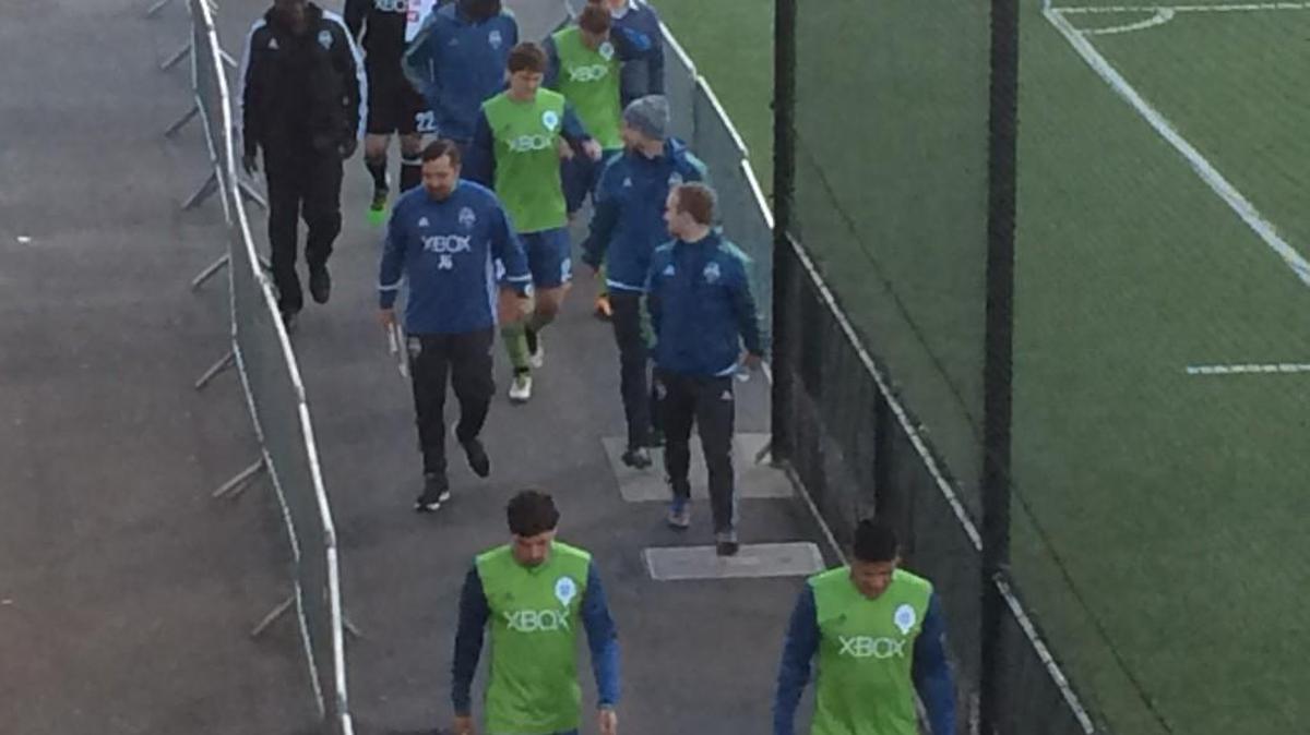 The Sounders 2 USL team, approaching the Starfire Sports Stadium pitch during their 2016 season-opening match last week.