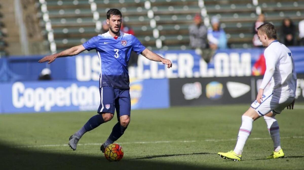 United States defender Brad Evans in actions against Iceland on Sunday during a men's international friendly soccer game in Carson, California.