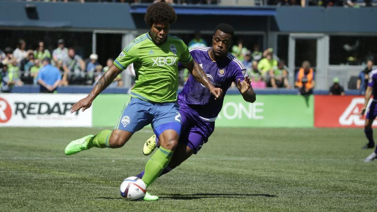 
Seattle Sounders' Roman Torres, shown in action against Orlando City on Aug. 16 in Seattle.
