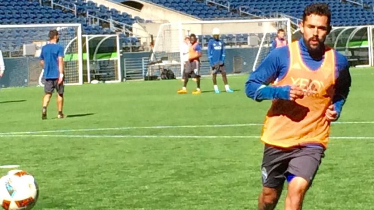 New Sounder Herculez Gomez shown training with the team last week at CenturyLink Field.