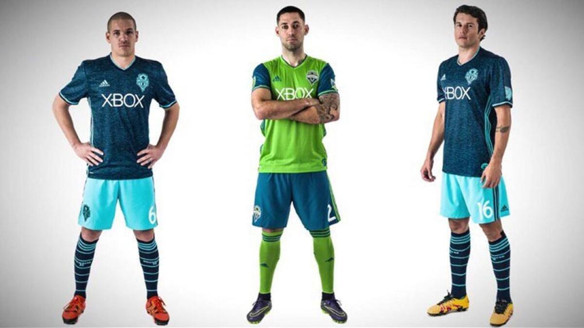 Seattle Sounders’ new alternate and primary kits.