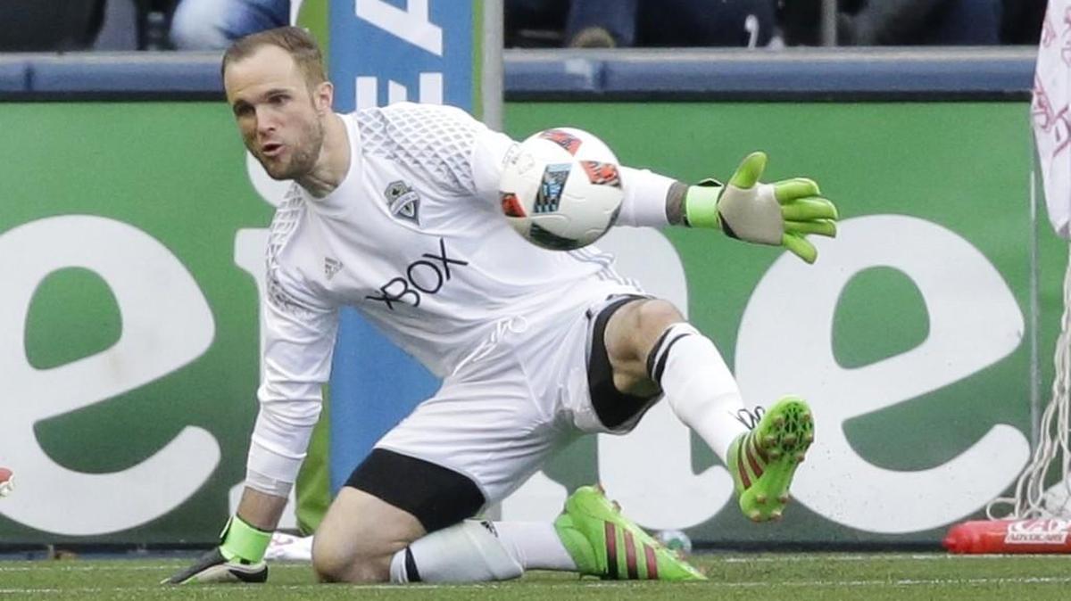 Sounders keeper Stefan Frei, making a stop against Sporting Kansas City on Sunday, sat out of training Friday because of what coach Sigi Schmid called “a little bit of soreness.”