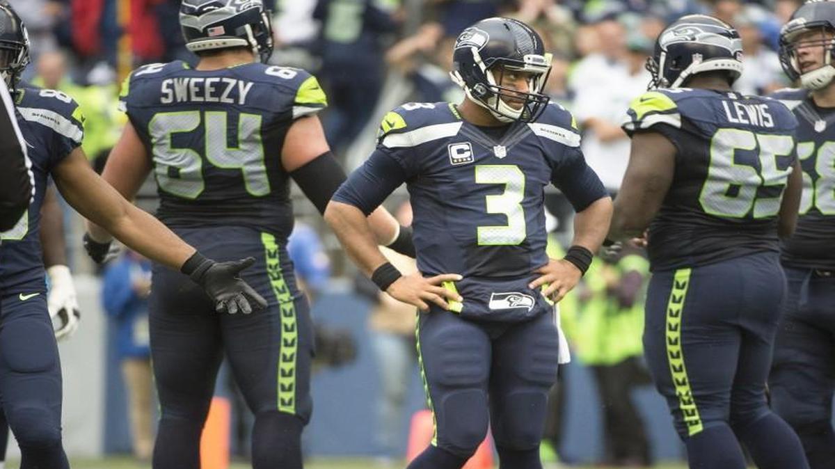 
Seahawks quarterback Russell Wilson shows his frustration Sunday during Seattle’s loss to the visiting Carolina Panthers. 
