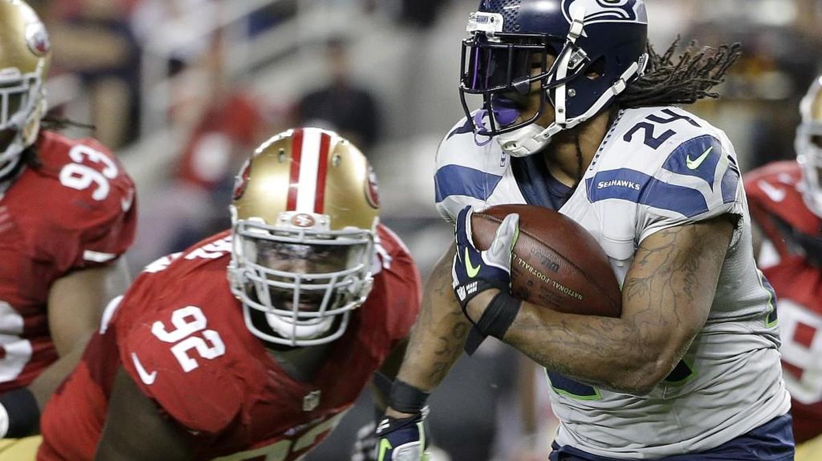 Seahawks running back Marshawn Lynch (24) rushed for 122 yards on 27 attempts and scored a TD in Seattle’s 20-3 win over the 49ers this past Thursday.