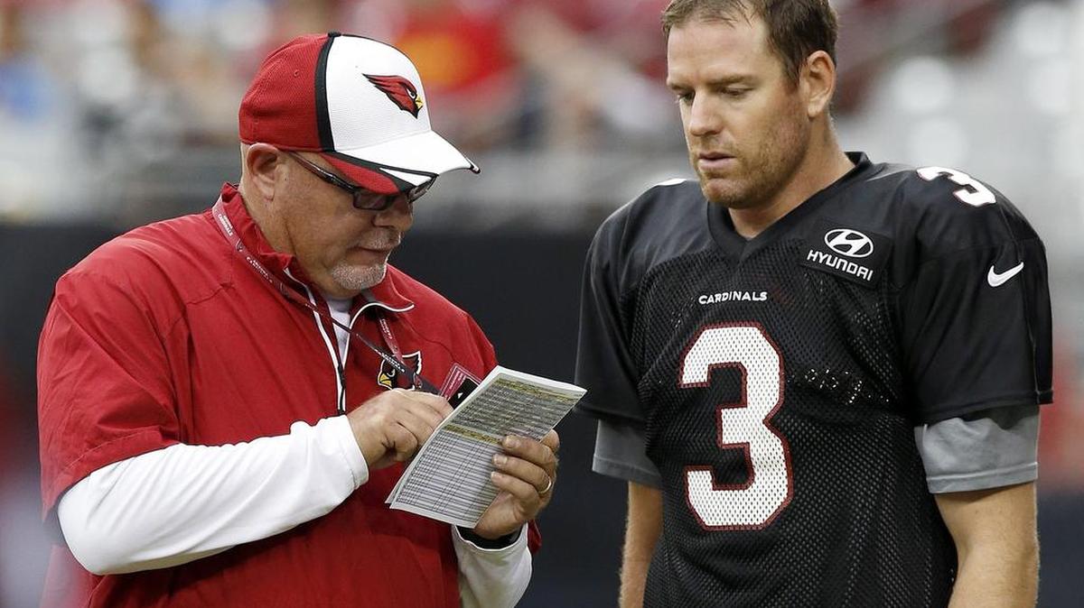 
The Arizona Cardinals are thriving with quarterback Carson Palmer, right, running the offense of coach coach Bruce Arians, left.
