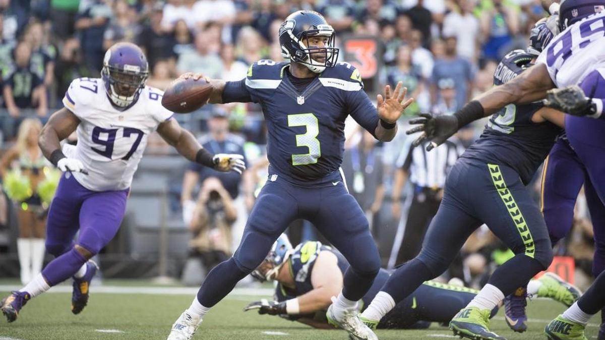 Quarterback Russell Wilson has struggled in the Seahawks’ first two exhibition games, completing 8 of 17 passes for 111 yards, no touchdowns and one interception — for a passer rating of 44.0. He has been sacked four times.