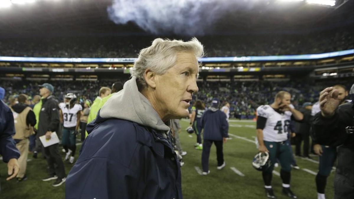 Seattle Seahawks head coach Pete Carroll walks off the field after the Seahawks beat the Philadelphia Eagles this past Sunday. Carroll has gone 67-38-1 with the Seahawks since 2010 to bring his regular-season career total to 100-69-1.