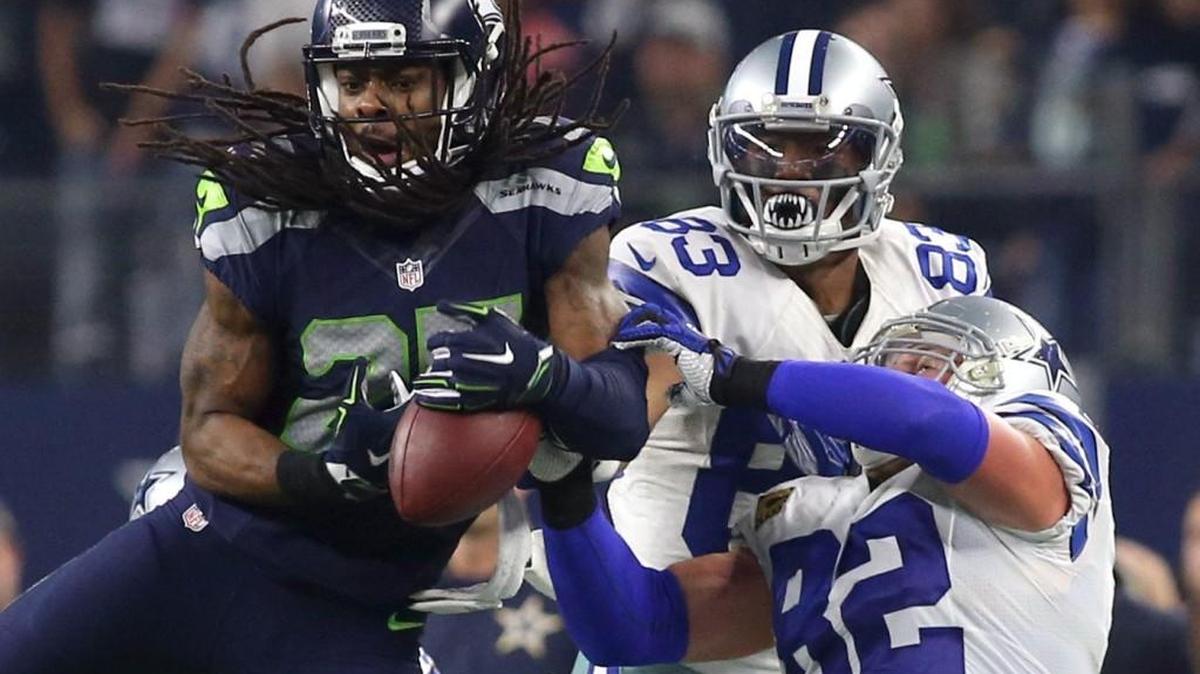 Seattle Seahawks cornerback Richard Sherman (25), who broke up a pass Sunday intended for Dallas Cowboys tight end Jason Witten (82), has yet to make an interception this year. And for him that must be ... humbling.