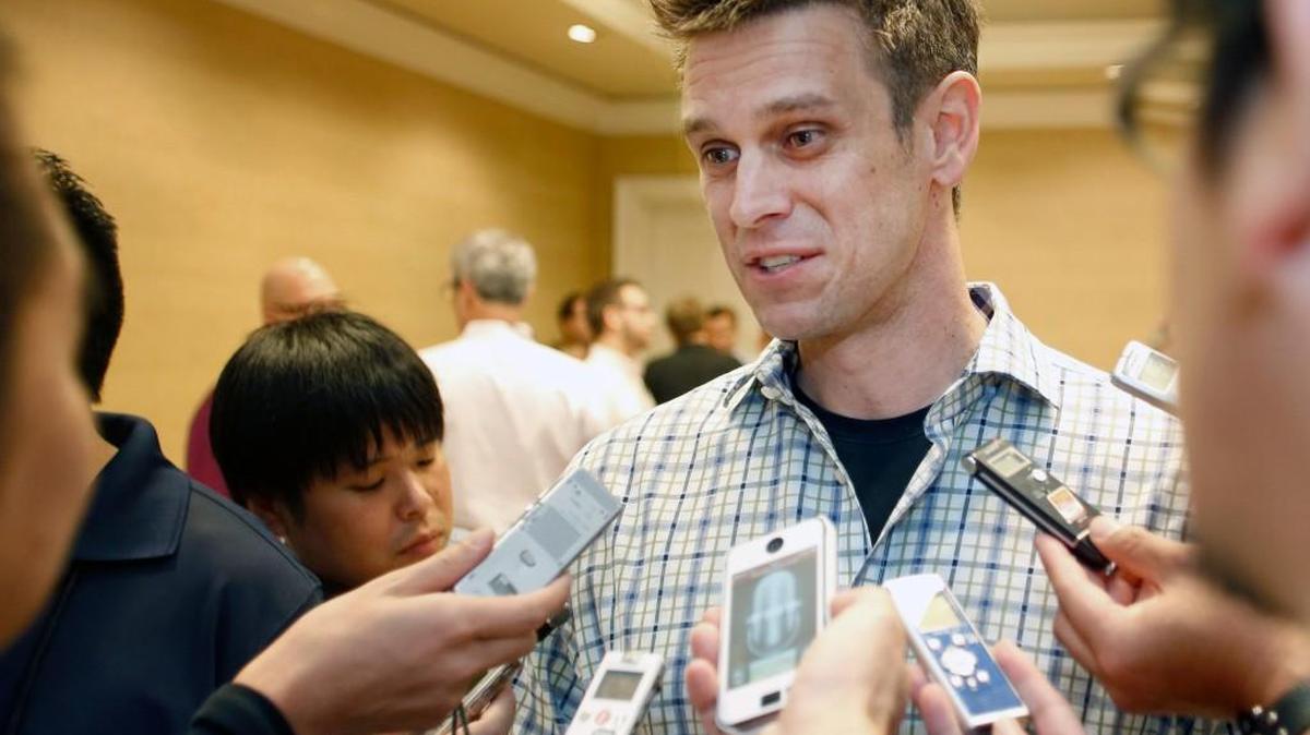 
Then Los Angeles Angels general manager Jerry Dipoto talks with the media at the annual baseball general managers meeting in November 2013. The Mariners announced they have hired Dipoto as the club’s new general manager. 
