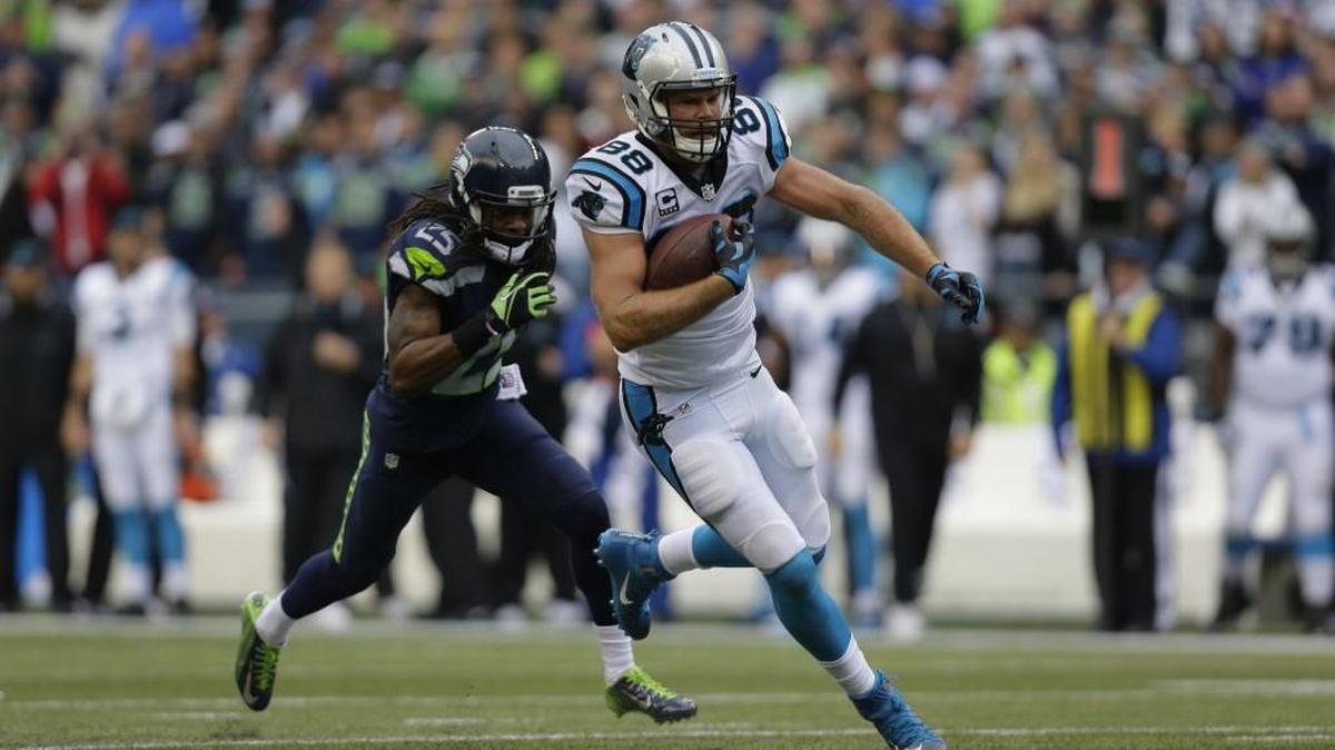 Carolina Panthers tight end Greg Olsen, right, will likely cause problems for Seattle and Richard Sherman again in the rematch of their Oct. 18 meeting. The Panthers beat the Seahawks, 27-23, in that one, with Olsen shredding the defense for a late game-winning touchdown.