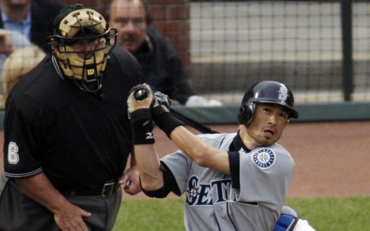 The Mariners’ Ichiro Suzuki hits an inside-the-park home run during the 2007 All-Star Game in San Francisco — the first inside-the-park homer in All-Star history.